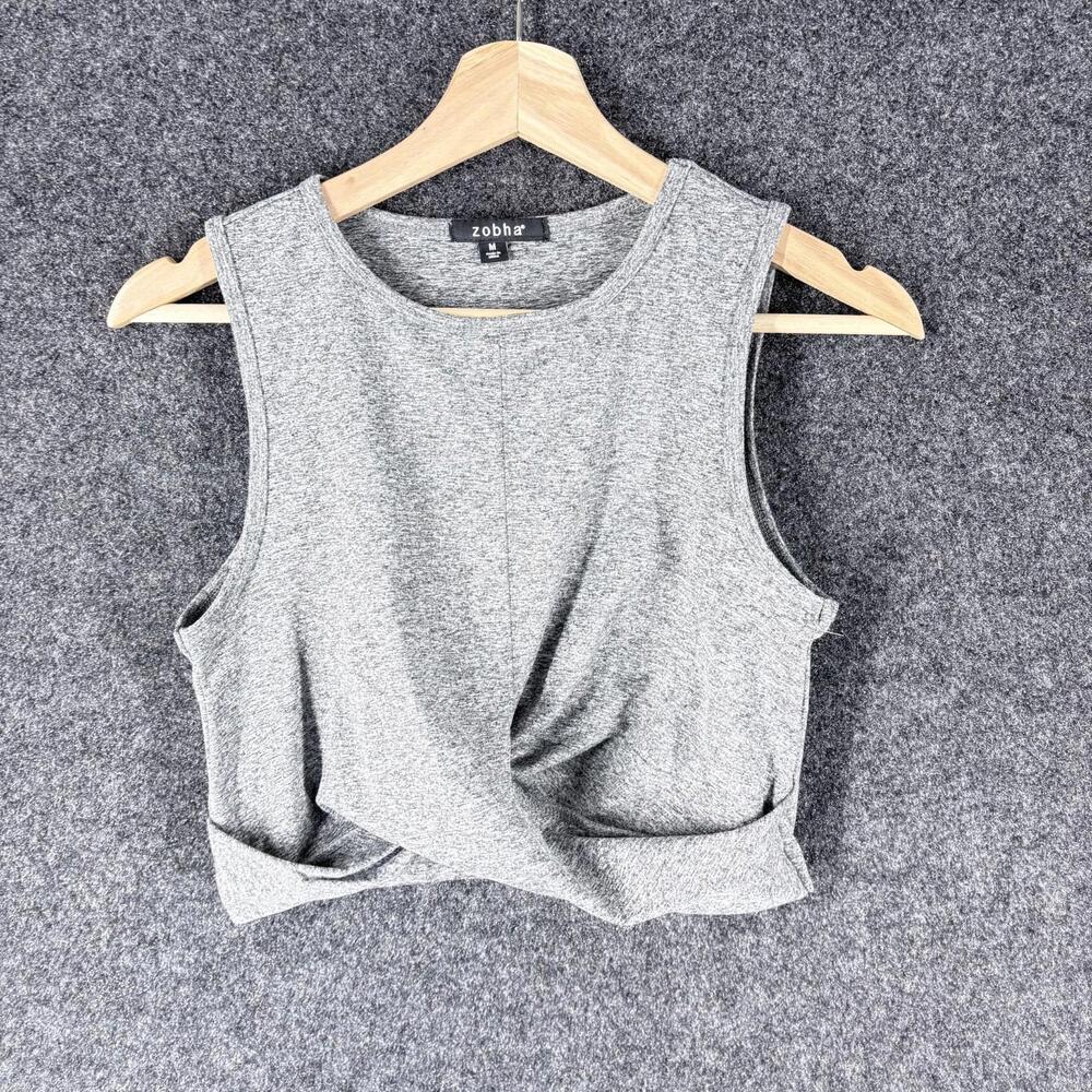 Zobha Cropped Top Women M Medium Gray Sleeveless Wide Strap Round Neck Casual
